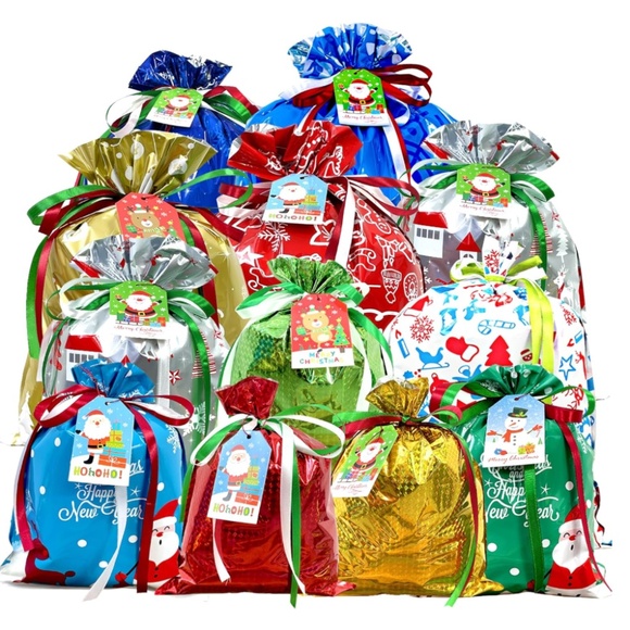 Other - B974 Limited Edition INSTAWRAP 38 Piece Christmas Drawstring Gift Bags Assorted